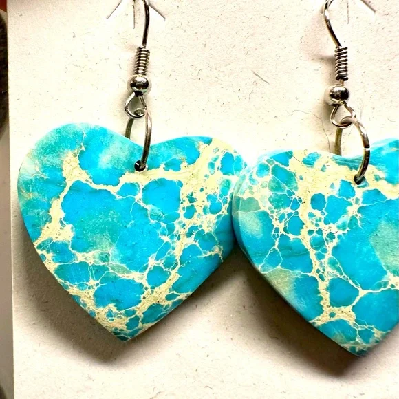 NWT Blue Indigo Genuine Turquoise Slab Heart Earrings - Picture 4 of 7